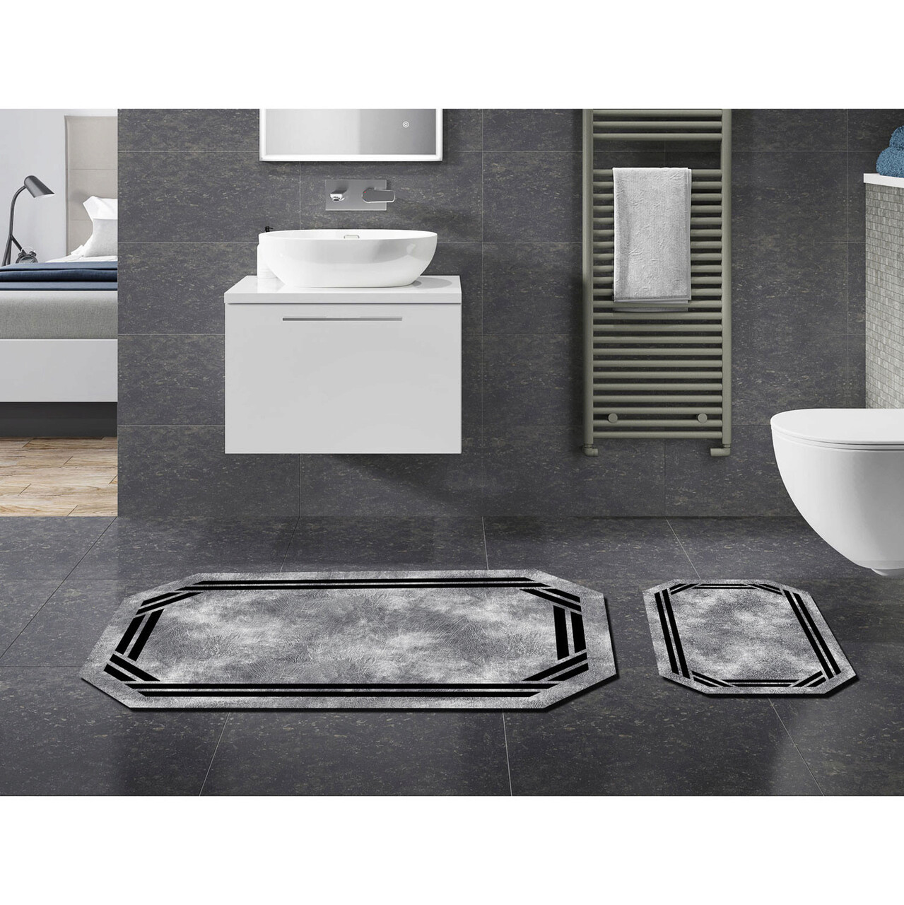 Set covorase de baie, L'essentiel Maison, 21020615Sy, Gri/Negru - imagine 6